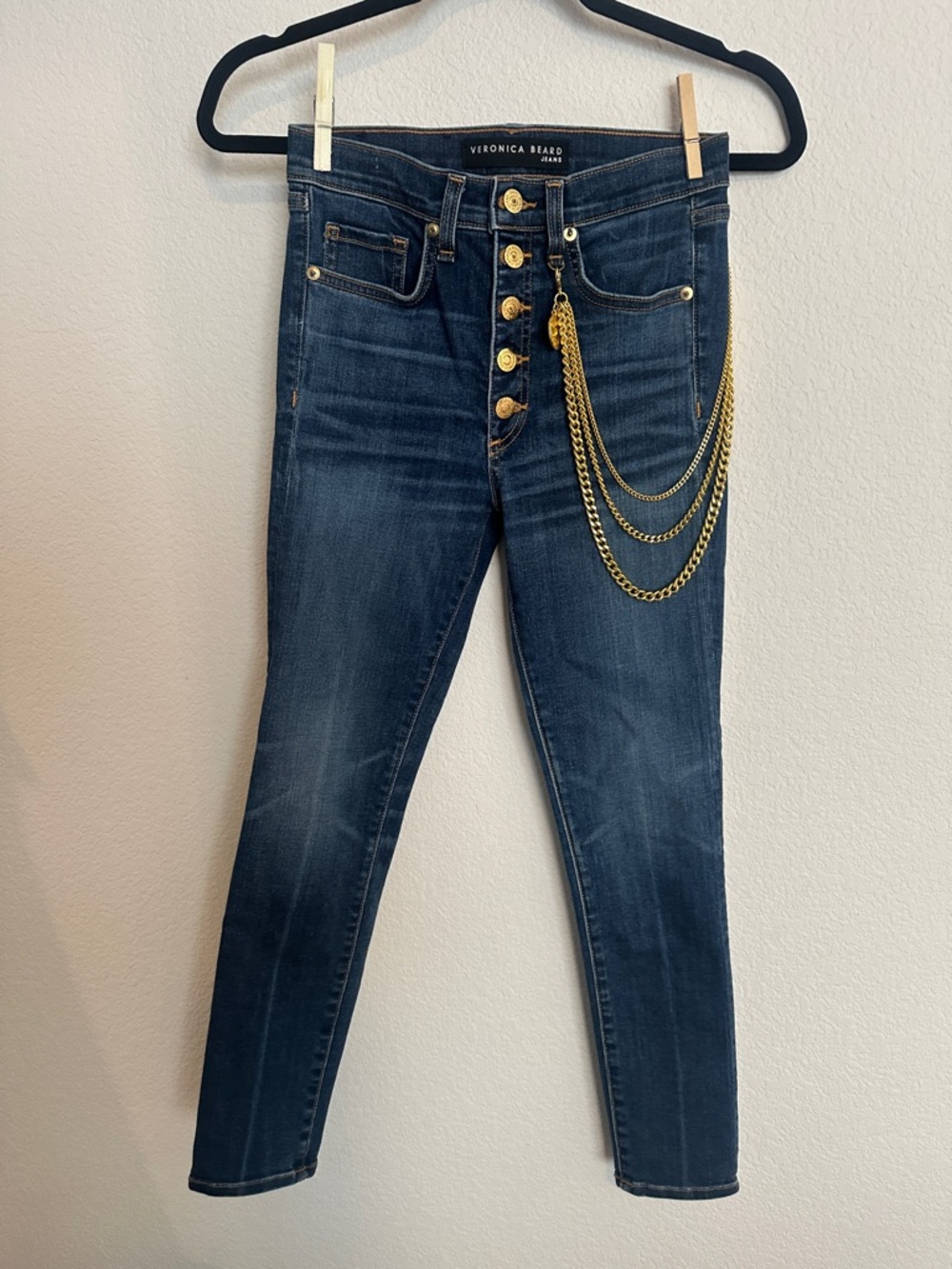 Veronica Beard Debbie embellished button butterfly stretch jeans 24 - Picture 3 of 9